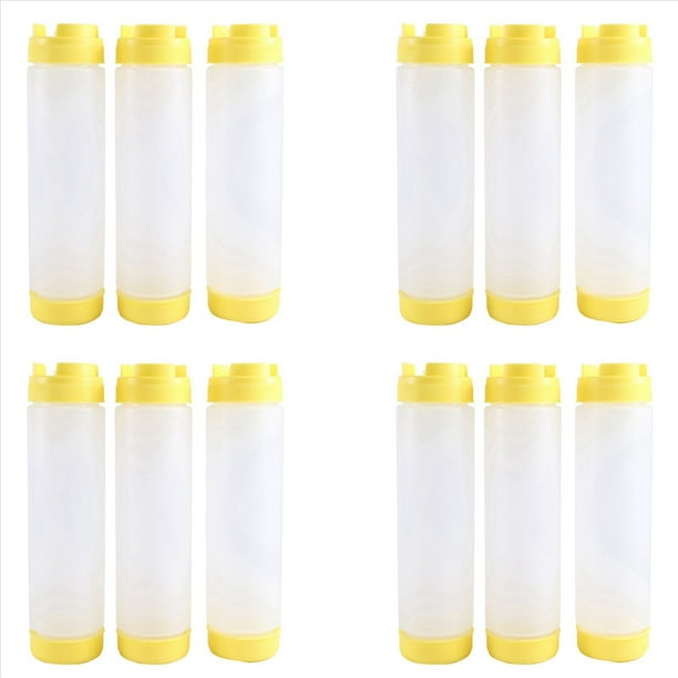 4X Exprimibles de PláStico Invertidas de 16 Oz, Dispensador de VáLvula Grande con Punta Recargable, Botella Exprimible de Condimentos para Salsas Ketchup