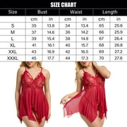 Lingerie for Women, CaiDieNu Womens Lingerie, Lace Sling Chemise Lingerie Set, Lingerie with Adjustable Straps & Asymmetrical Hem - Pink L