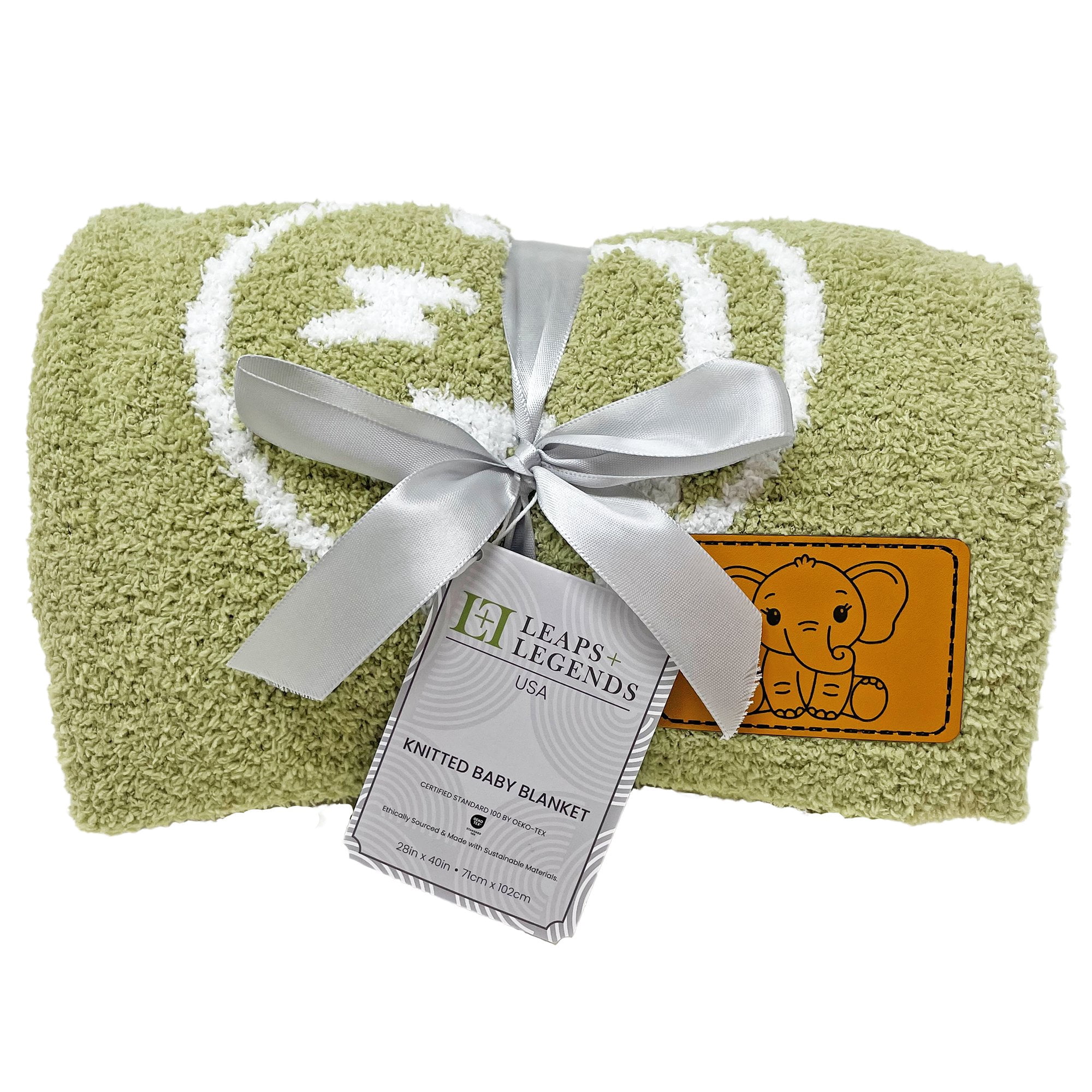 Checkered Smiley Face Baby Blanket 28"x40" with Leather Patch - Soft Knitted Throw - Receiving Blanket/Newborn Gift Green/White Lightning Bolt