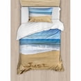 thumbnail image 3 of Wedding Queen Size Duvet Cover Set, Just Married Written on Sandy Beach Ocean Waves Romantic Photo Celebration, Decorative 3 Piece Bedding Set with 2 Pillow Shams, Blue Brown White, by Ambesonne, 3 of 3