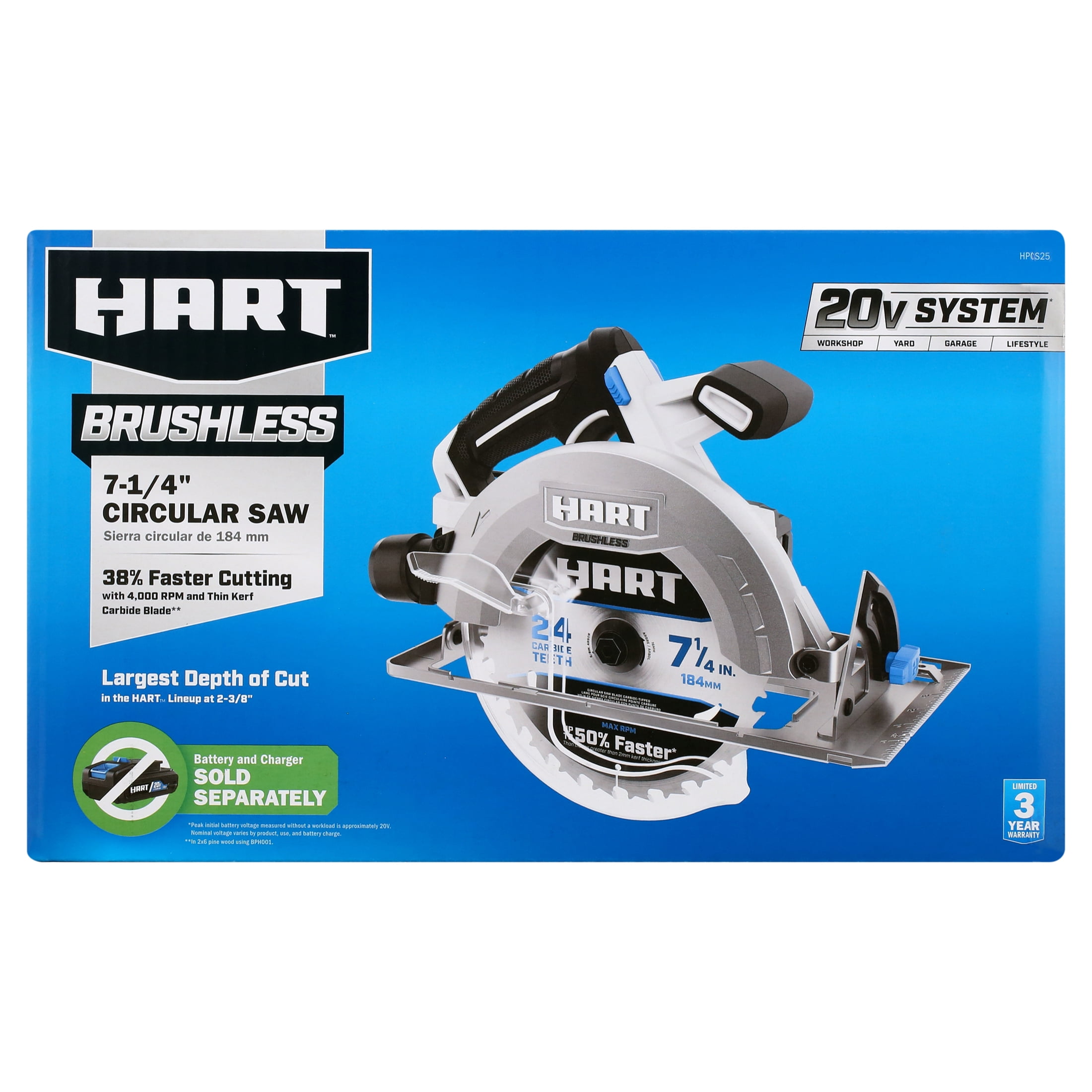 HART 20-Volt Brushless 7-1/4 Inch Circular Saw (Battery Not Included)