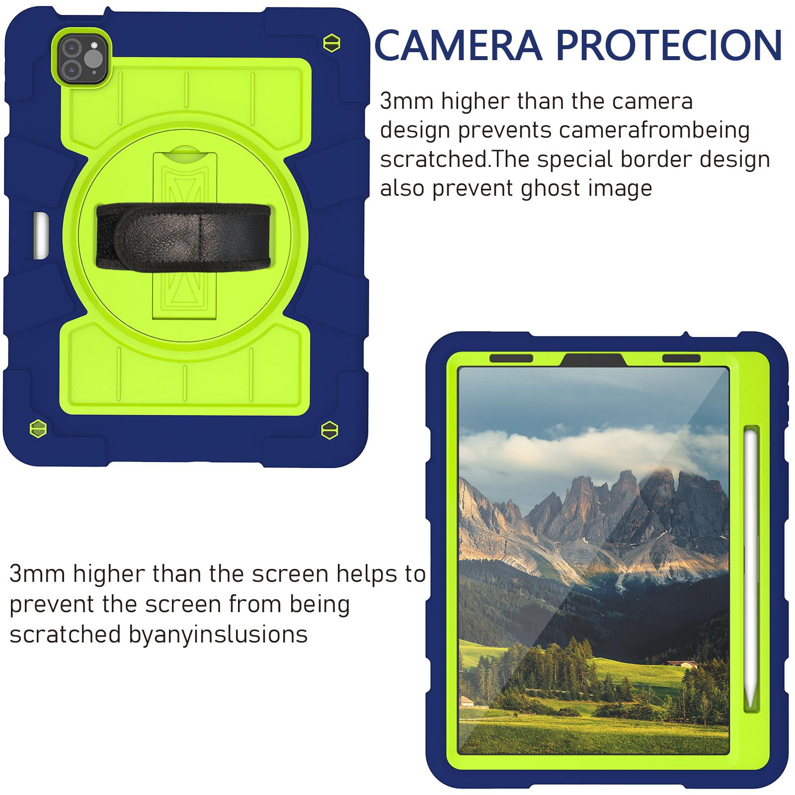 Shockproof Case for Apple iPad Air 11 Inch M4 M3 M2 2026/2025/2024, with Pencil Holder iKids Friendly Hand Strap Shoulder Strap Kickstand Anti-Scratch Case Cover for iPad Air 11",Darkblue