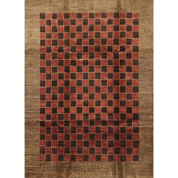 Ahgly Company Indoor Rectangle Contemporary Saffron Red Abstract Area Rugs, 4' x 6'