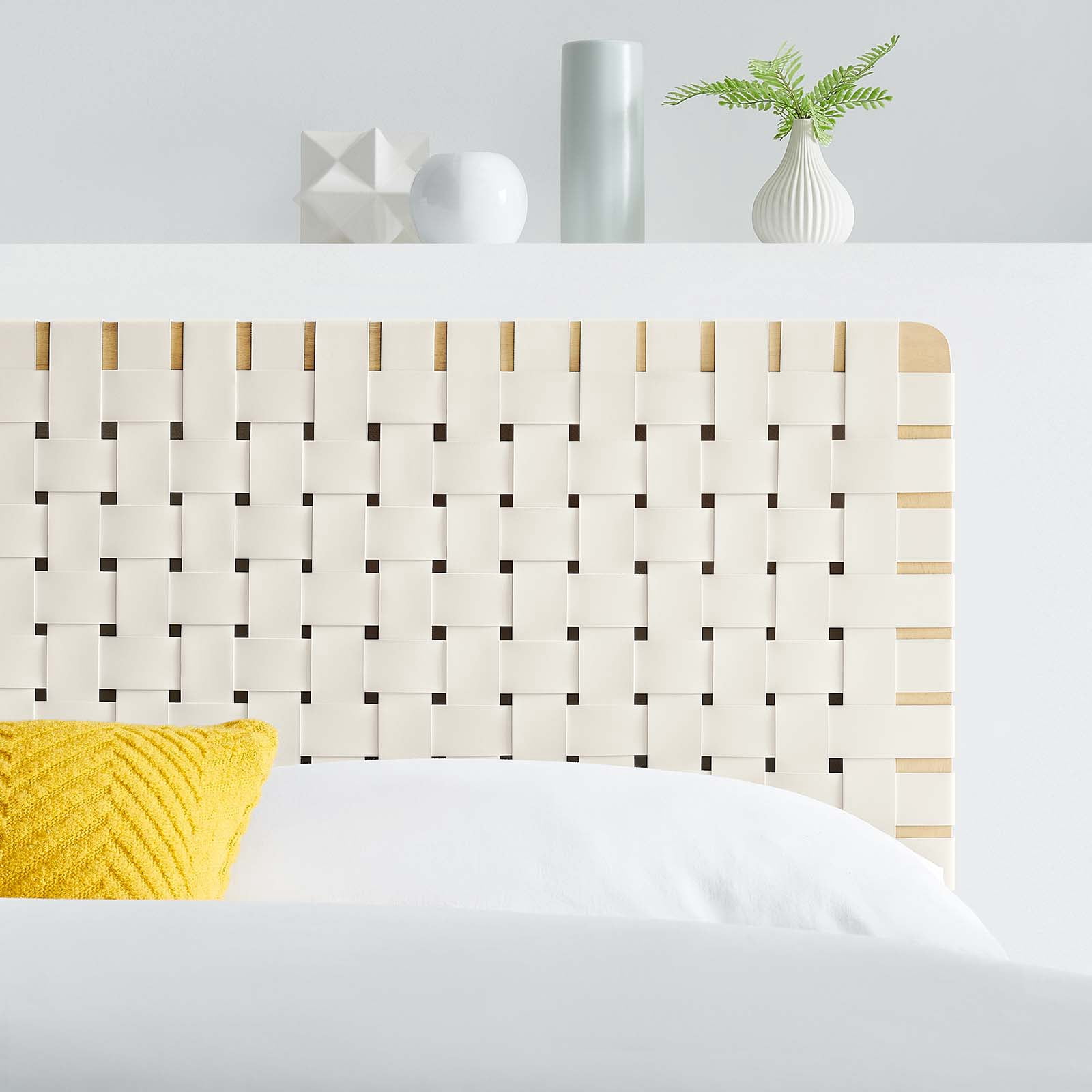 Sparta Weave Vegan Leather Full Headboard in Natural Beige