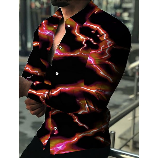 Camisa de hombre con estampado claro, manga larga, solapa, para exteriores, calle, con estampado a tope, informal, moderna, cómoda, para primavera y verano