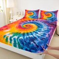 thumbnail image 3 of Manfei Tie Dye Rainbow Fitted Sheet Queen, Watercolor Spiral Abstract Bedding, Orange Blue, 3 Pieces, 1 Fitted Sheet and 2 Pillowcases, 3 of 6