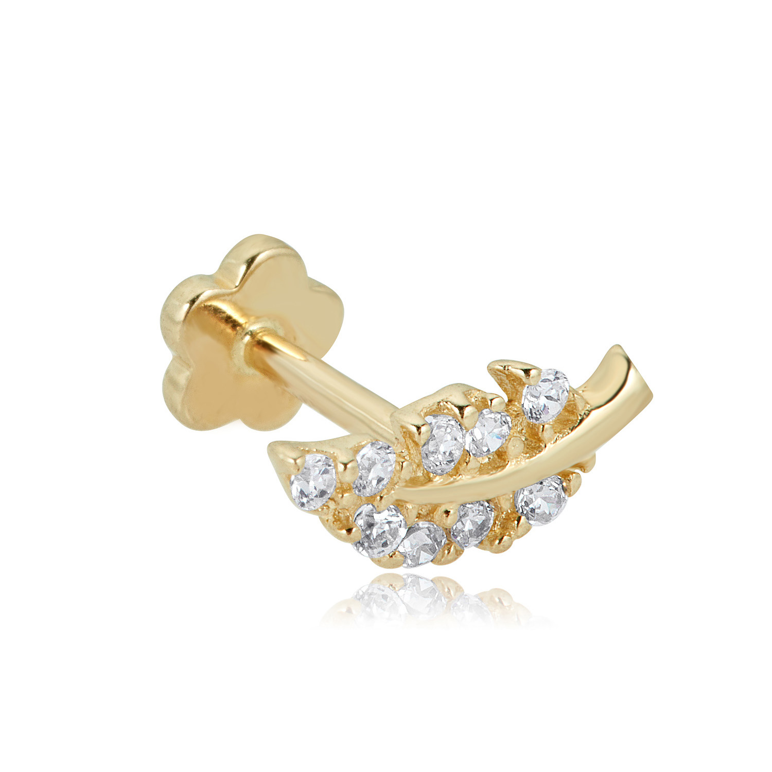 AVORA 14K Gold Cubic Zirconia CZ Sideways Leaf Cartilage Piercing Flat Back - Picture 9 of 9