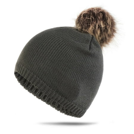 Fancyleo Winter Women Real Fur Pom Pom Hats Wool Knitted Thick Warm Lined Beanies Hat Lady Fashion Bobble Ski