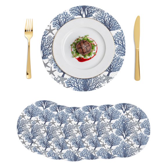 Round Placemats Coral Ocean 15 inch Set of 6 Table Mats for Dining Table Blue Grey Heat Resistant Non-Slip Kitchen & Home Decorative Place Mat Set