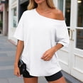 thumbnail image 6 of vigerkar 2 Pack Womens Off the Shoulder Tops Oversized Summer Spring T-Shirts 2026 (White 1PCS & AG 1PCS, L), 6 of 6