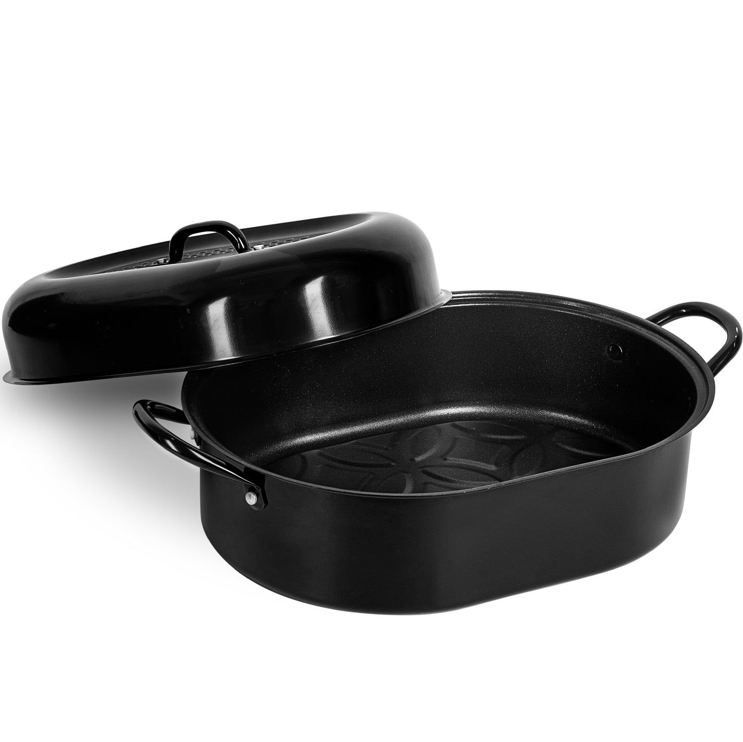cast iron roasting pan with lid
