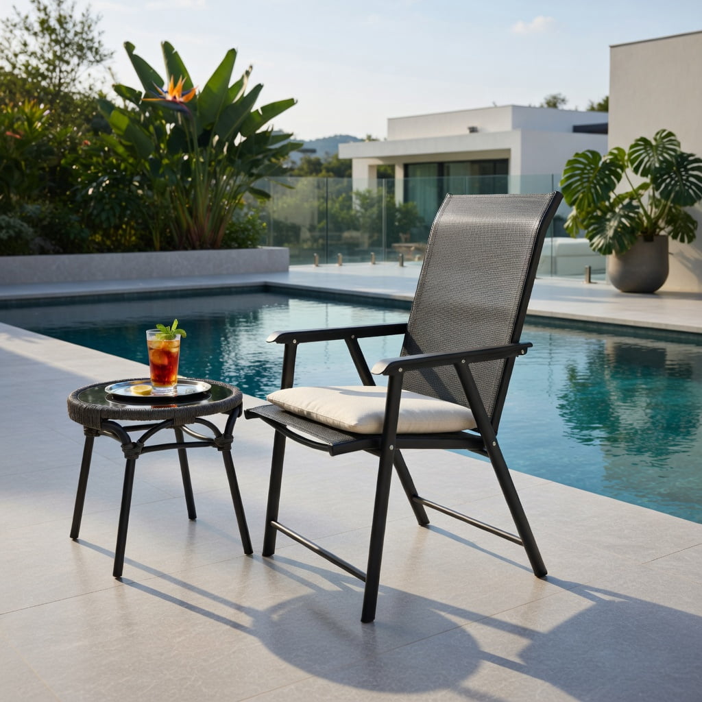 Hommoo 4-Pack Foldable Outdoor Patio Chairs, Steel Frame & Textilene Seat, Lightweight Camping Chairs for Backyard, Deck, Picnic, and Tailgating, Gray