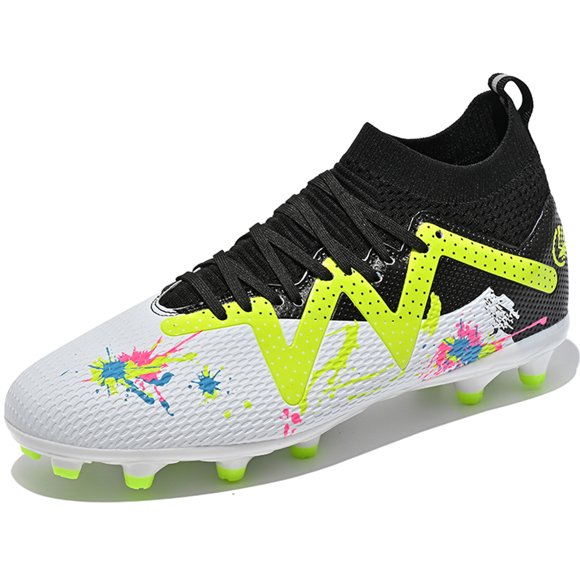 Cyiecw Men's Soccer Shoes High-Top Laceless Firm Ground Football Shoes Outdoor Indoor Boys Athletic Soccer Cleats