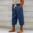 thumbnail image 2 of TGPMGRZ Linen Capri Pants for Girls Kids Fashion 2026 Button Side Elastic Waist Summer Beachwear Navy 5-6 Years, 2 of 6