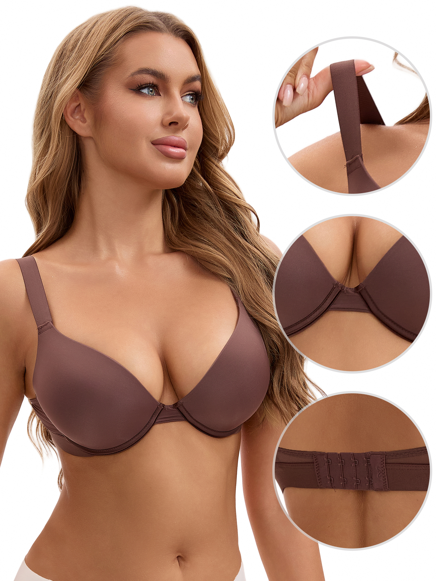 Unique Bargains Women's Push Up Underwire Seamless Soft Bras Brown 36 D