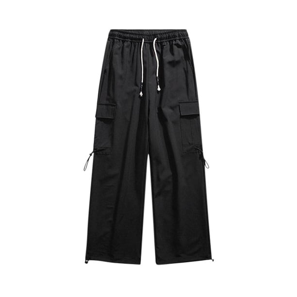 Pantalones largos para hombre, informales, para exteriores, de color sólido, con cintura elástica y bolsillo con cordón, ropa de trabajo, pantalones para hombre