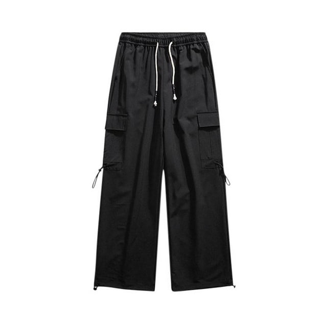 FcBaudy Full Length Pants Men's Casual Outdoor Solid Color Elastic Waist Drawstring Pocket Workwear Pants Men Pants