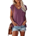 thumbnail image 2 of Ruyang Short Sleeves V Neck Plain Color Soft Loose Fitting Summer T Shirts Women Ladies Tee Tops, 2 of 5