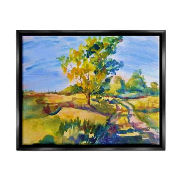 Stupell Industries Tree & Path Landscape Nature Painting Black Floater Framed Art Print Wall Art, 21 x 17