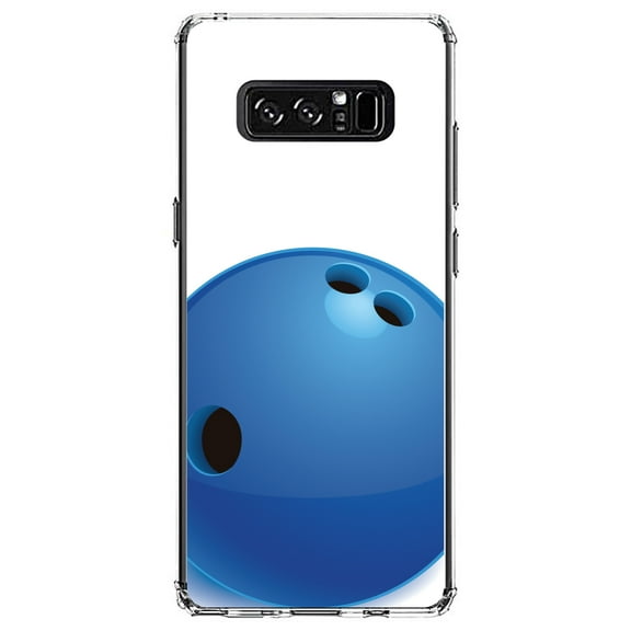 DistinctInk Clear Shockproof Hybrid Case for Samsung Galaxy Note 8 - TPU Bumper, Acrylic Back, Tempered Glass Screen Protector - Blue Bowling Ball