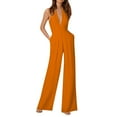 thumbnail image 3 of AWXNJUX Womens Jumpsuit Solid Color Jumpsuit Straight Pants Simple and Exquisite Design (orange,L), 3 of 3