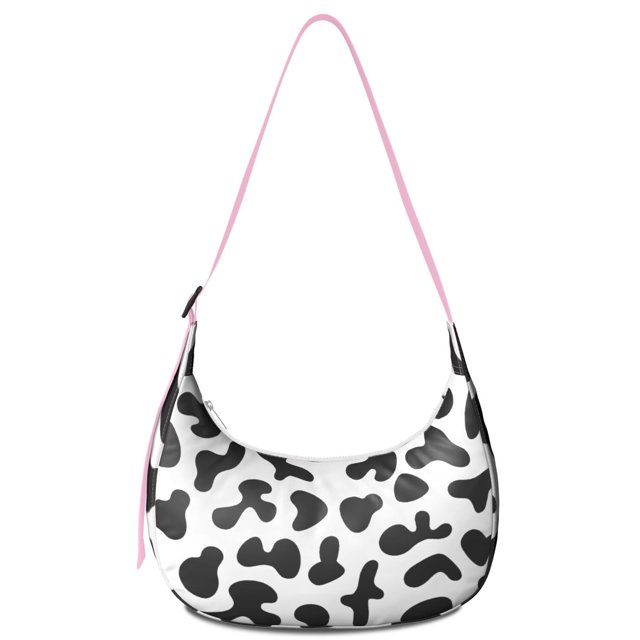 Sac Bandoulière Imprimé Vache pour Femmes Motif Vache Mignon Sac à Main Croissant Rustique en Velours Côtelé avec Sangle Réglable pour Usage Quotidien Ou Extérieur