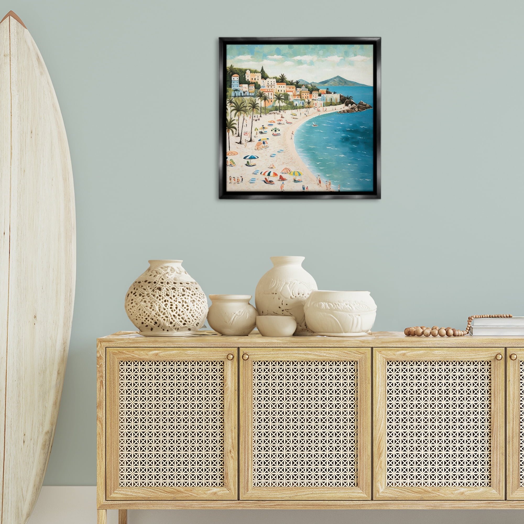 Stupell Industries Beach Water's Edge Nautical & Beach Painting Black Floater Framed Canvas Art Print Wall Art, 25 x 25