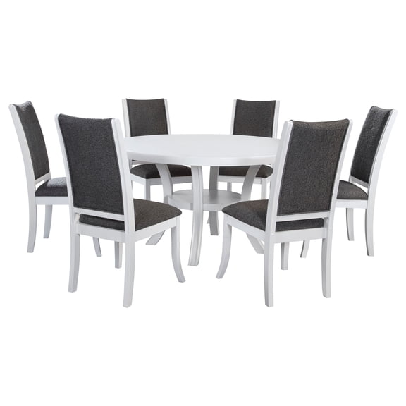 Judd 7-piece 54-inch Round Wood Dining Table Set Pearl White