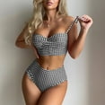 thumbnail image 2 of WREESH Womens Two Piece Swimsuit High Waisted Bikini Plaid Backless Split High Waist Bikini Lace-Up Beach Bathing Suit Black, 2 of 4