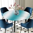 thumbnail image 3 of Turquoise White Ombre Round Fitted Tablecloth with Elastic Edge, Waterproof Table Cloth Table Cover for 36"-44" Tables, Abstract Art Modern Teal Gradient Tablecloths for Dining Picnic Indoor Outdoor, 3 of 9