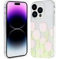 thumbnail image 1 of Case for iPhone 14 Pro Max, Soft Shockproof Clear Floral Pattern Design Phone Protective Cover for Girls and Women, Pink Tulip Flowers, 1 of 5