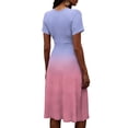 thumbnail image 6 of Laqbezok Gradient Ombre Short Sleeve Midi Dress, Elegant Ruched High Waist Slimming Summer Dress, Casual V-Neck A-Line Flare Fashion Outfit, Vibrant Sun Dress, 6 of 6