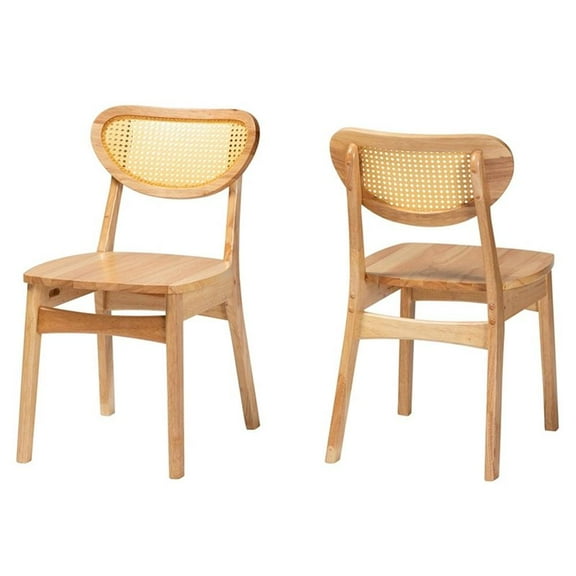 Baxton Studio Nenet Oak Brown Finished Wood and Rattan 2-Piece Dining Chair Set