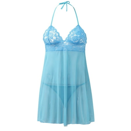 

Intimates Womens Sexy Lace Sleepwear Dress Silks Lingerie Nightdress Underwear Plus Size Polyester Dress for Women Casual Blue