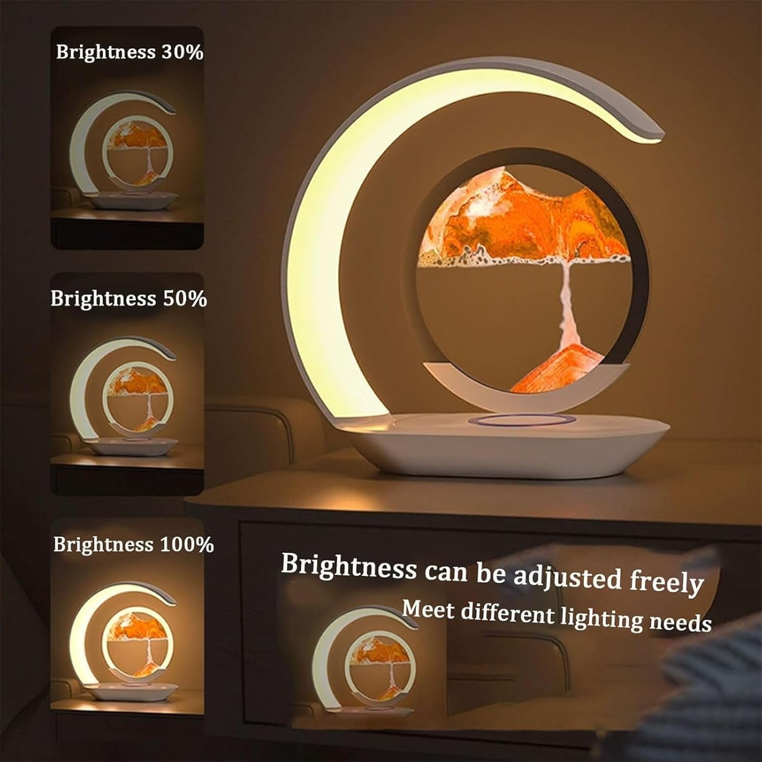 3-in-1 Magnetic Wireless Charger with Sand Art Display, Adjustable Phone Stand & Night Light for Desk, Bedroom & Office Decor