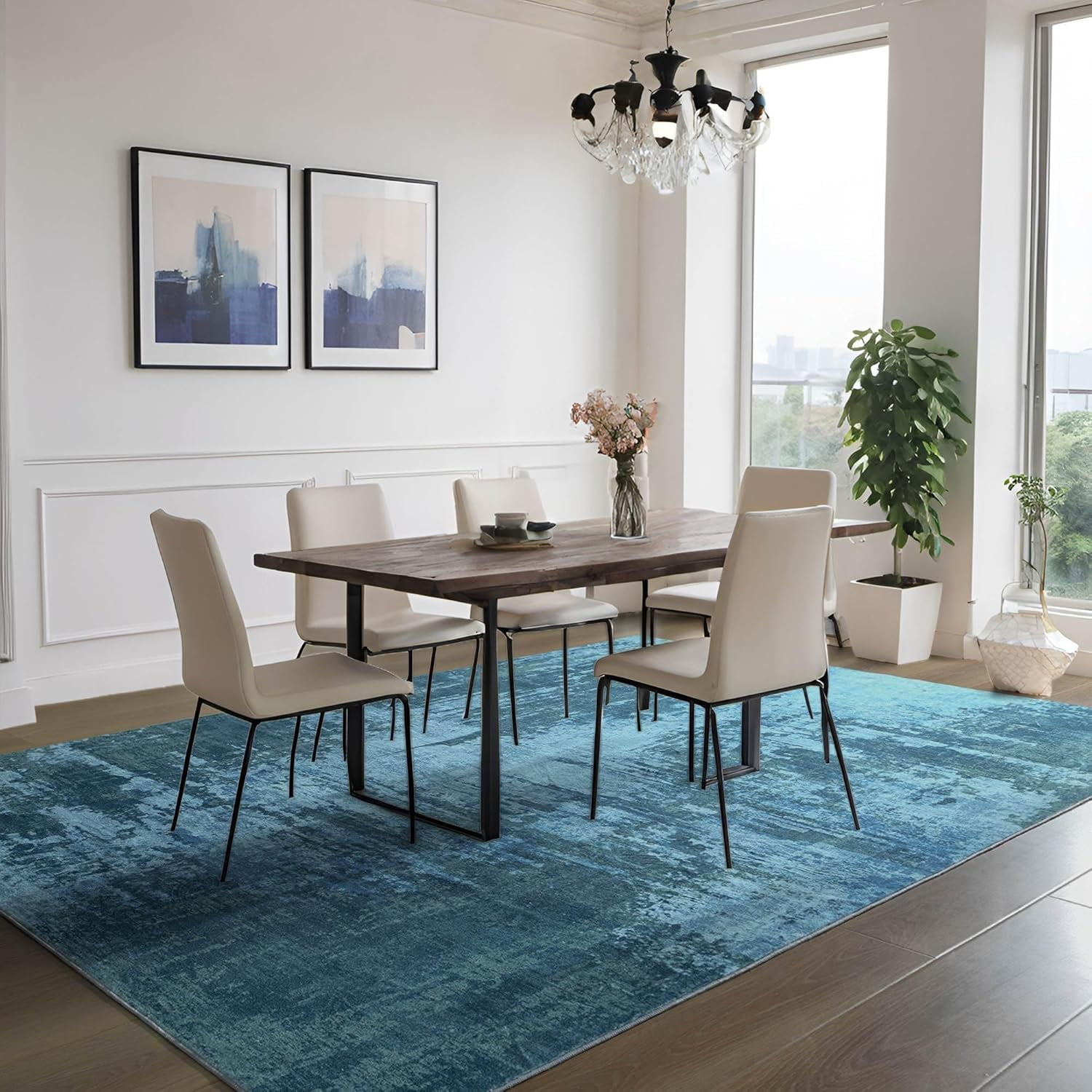 Lochas Fluffy Area Rug Modern Abstract Rugs Soft Carpet for Living Room Bedroom Home Decor,6'x9',Blue