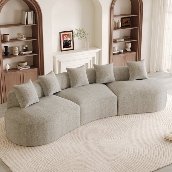 Wiilayok 134" Chenille Cloud Couch,Oversized Curved Sofa with Deep Seat Modular Sectional Sofa Couch for Living Room,No Assembly,Light Brown