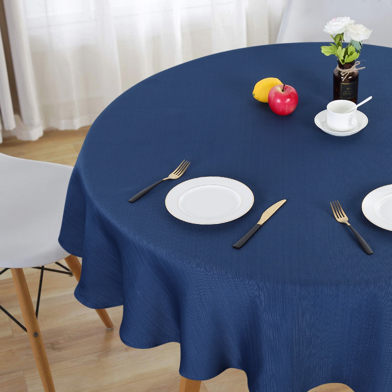GlowSol Navy Blue Round Tablecloth 70 inch Stripe Pattern Waterproof Table Cloth for Buffet ...