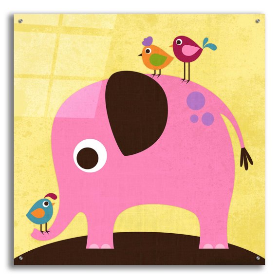 Epic Art 'Elephant with Birds' by Nancy Lee, Acrylic Glass Wall Art, 36"x36"