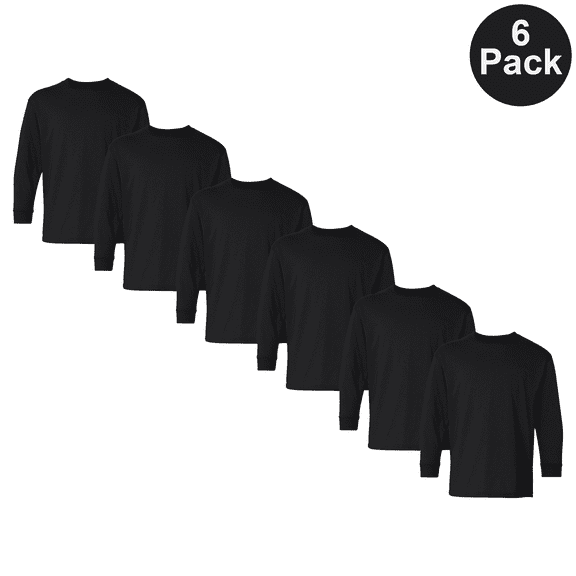 Gildan Heavy Cotton Youth Long Sleeve T-Shirt, Moisture-wicking Crew Neck Bulk Tee, Black 6-Pack, XS