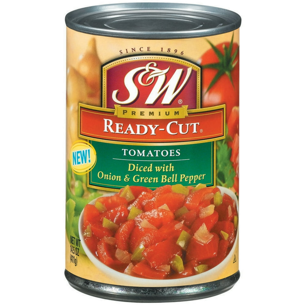 S&W ReadyCut Diced w/Onion & Green Bell Pepper Tomatoes, 14.5 Oz