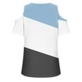 thumbnail image 4 of QQAMB Womens Tops Short Sleeve Cold Shoulder Color Block V-Neck Blouse Tops Outdoor Daily Casual T-shirts Blue 2XL, 4 of 4