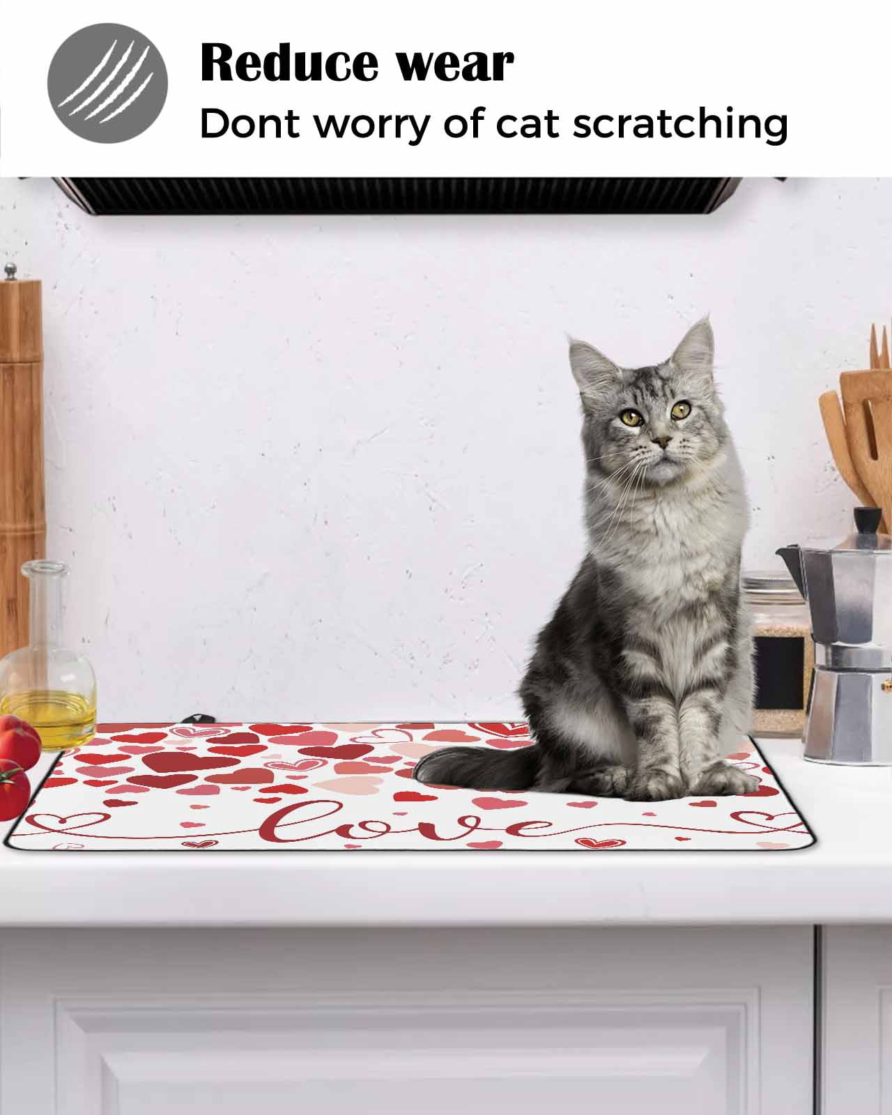 Large Induction Cooktop Protector Mat Red Valentine's Day Stove Top Covers for Electric Stove, Love Heart Modern Art Romantic Decorative Stove Burner Cover Mats, Glass Top Stove Cover