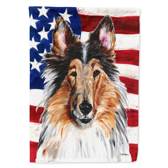 Carolines Treasures SC9622CHF Collie with American Flag USA Flag Canvas House Size  Large multicolor