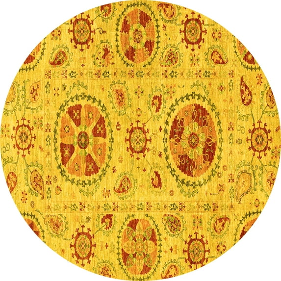 Ahgly Company Machine Washable Indoor Round Abstract Yellow Modern Area Rugs, 6' Round
