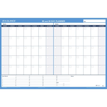 UPC: 0038576553439 | AT-A-GLANCE 30/60-Day Undated Horizontal Erasable Wall Planner  36 x 24  White/Blue