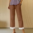 thumbnail image 5 of Cagogo Women Cotton Linen Straight Elastic Waist Pants with Pockets Solid Casual Ankle Trousers Lounge Work Beach Clothes, Coffee 2XL, 5 of 5