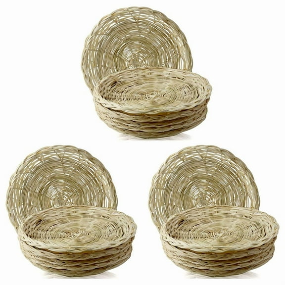 15 Pcs Bamboo Paper Plate Holder - 10 Inch Round Woven Plate Holder, Reusable Paper Plate Holders for Picnic Party,15 x woven Paper Plate Holders,Photo Color