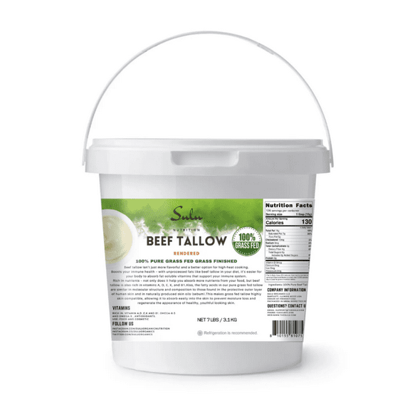 100% Pure Grass Fed Beef Tallow Fully Rendered Ready Food Grade-All Purpose-Keto-Paleo Friendly_Gluten Free- 7LBS