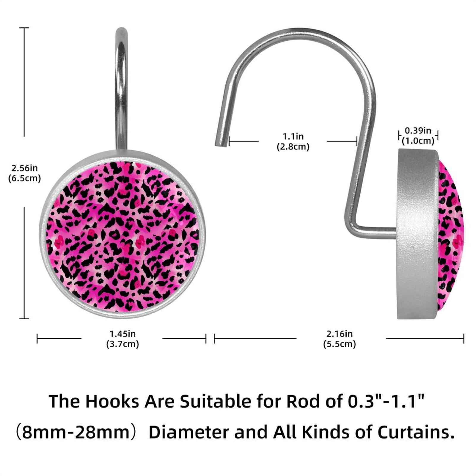 HemaKayy 12 Pcs Shower Curtain Hooks Bathroom Decorative Accessories Pink Kiss Leopard Pattern